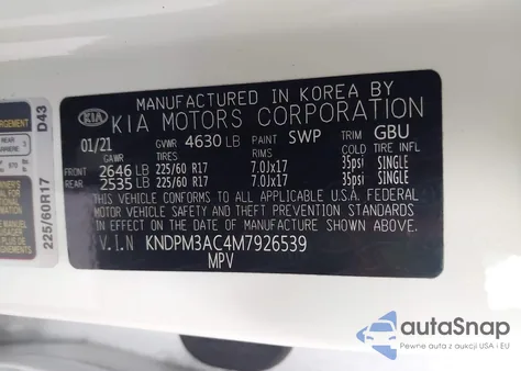 2021 Kia Sportage Lx из США, поврежденный, VIN KNDPM3AC4M7926539